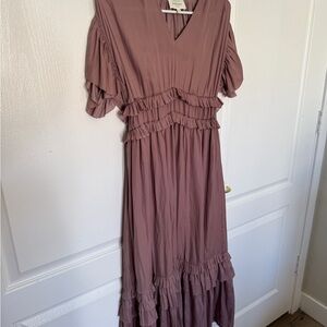 Rose brown ruffle maxi dress